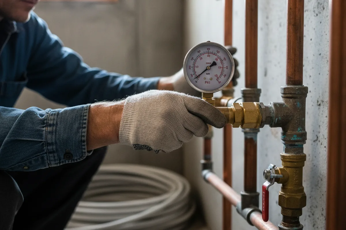 Pressure testing a repaired line during Water Line Repair in Fairless Hills